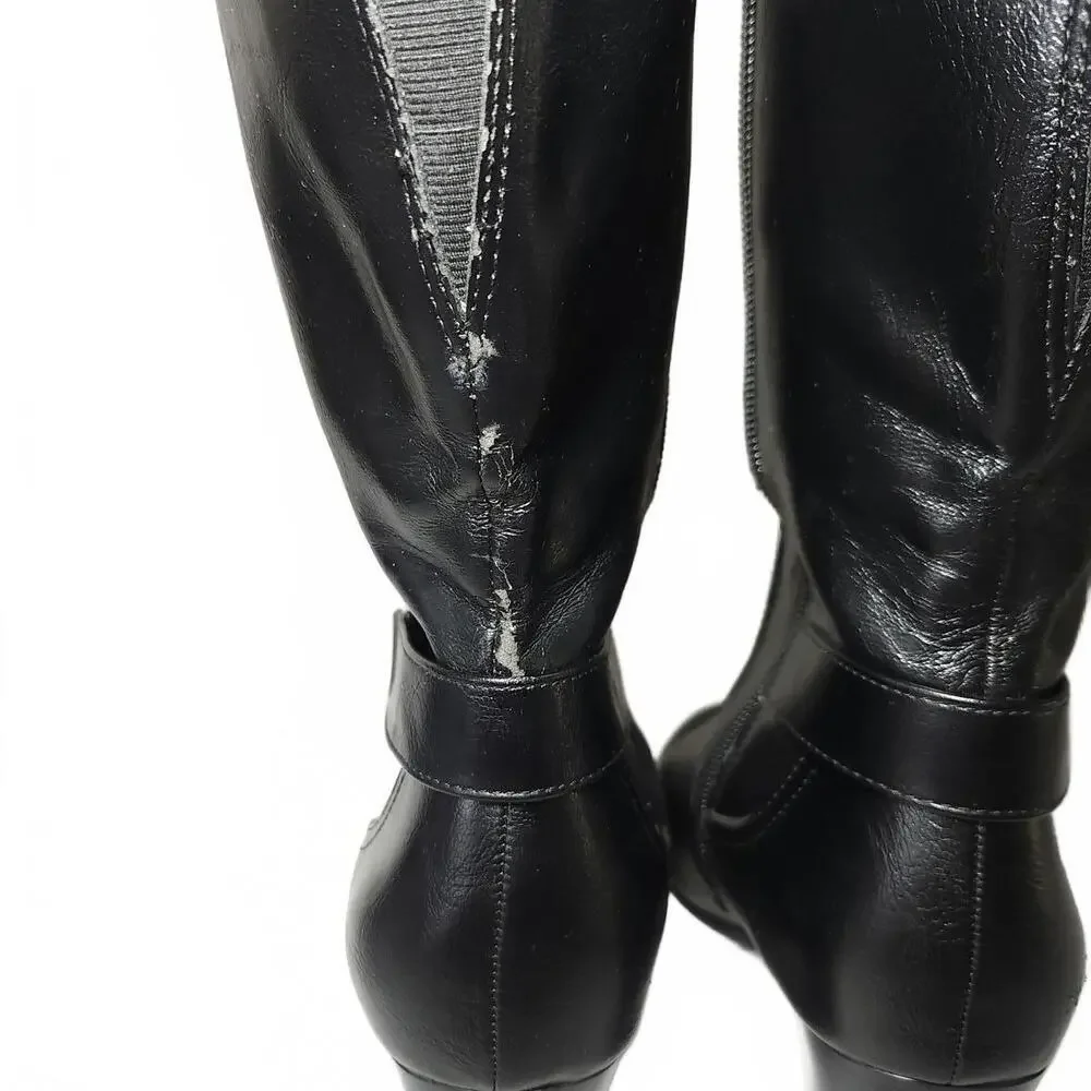 LifeStride Knee-High Women's Black Size 8.5 Block Heel Boot Polished Side Zip
